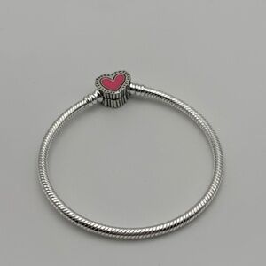 Pink Heart Silver Bracelet - Keith Haring inspired - 18 inches long